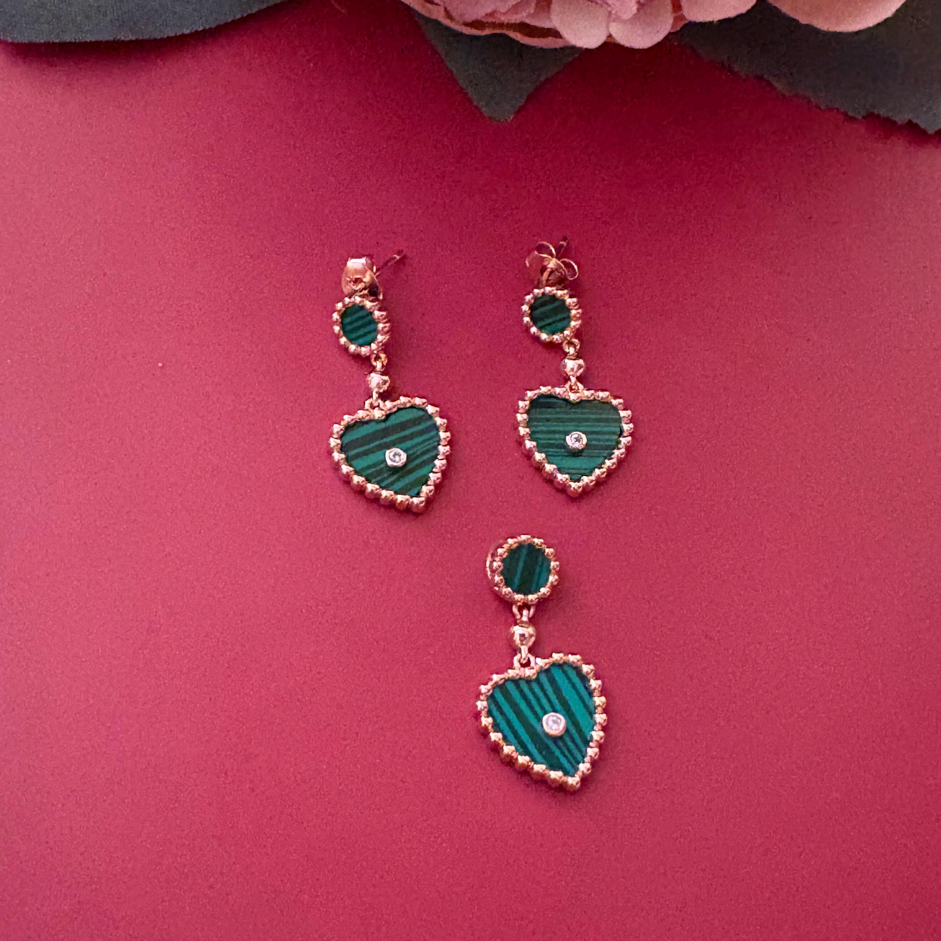 Malachite Heart Shape Pendant Set 